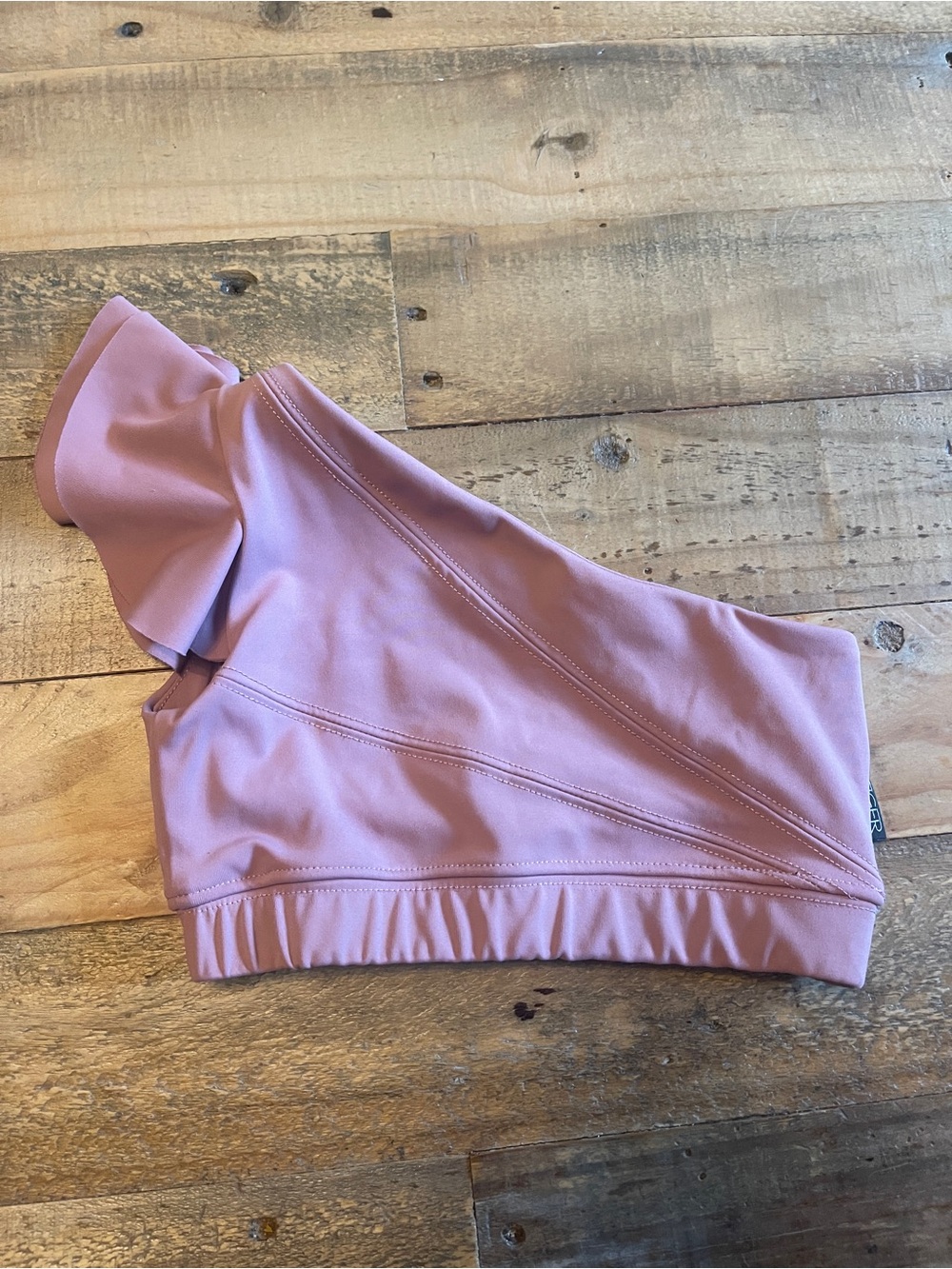 Blush One-Shoulder Ruffle Sports Bra